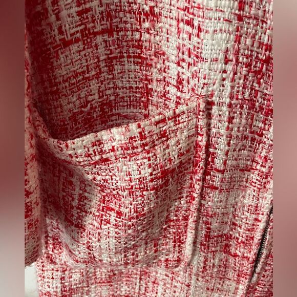 Sanctuary Women’s Size Large Red White City Long Tweed Jacket Zippered W/pockets - Picture 4 of 8